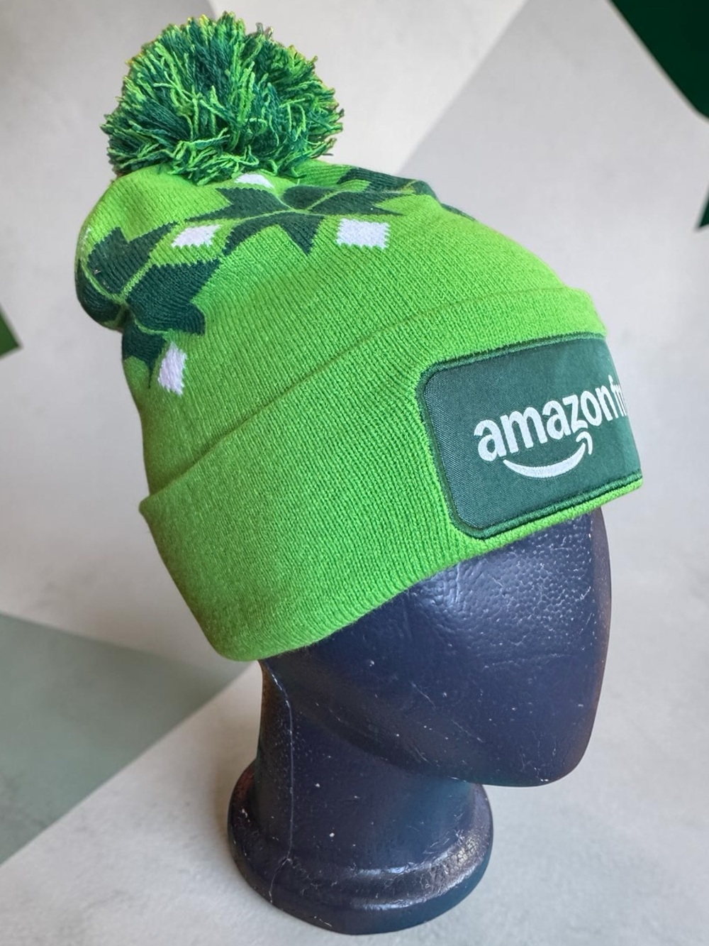 Official Amazon Fresh Holiday Sweater Cuffed Winter Pom Beanie. NWOT. Unisex.